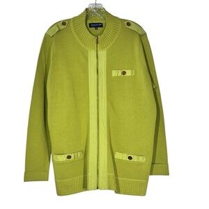 Jones New York Signature Woman Lime Green Front Zipper Cardigan Sweater Size 1X